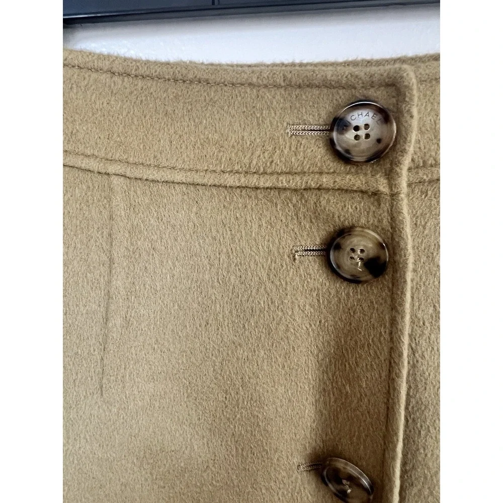 Michael Kors Skirt Women 2 Camel Tan Button‎ Front Wool Blend Mini Made In Italy